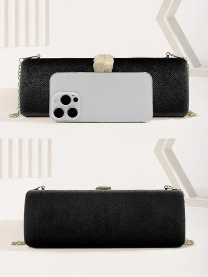 Velvet Clutch with Gold Feather