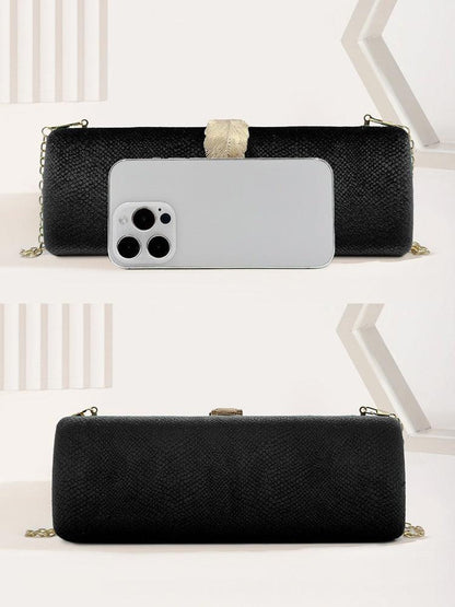 Velvet Clutch with Gold Feather