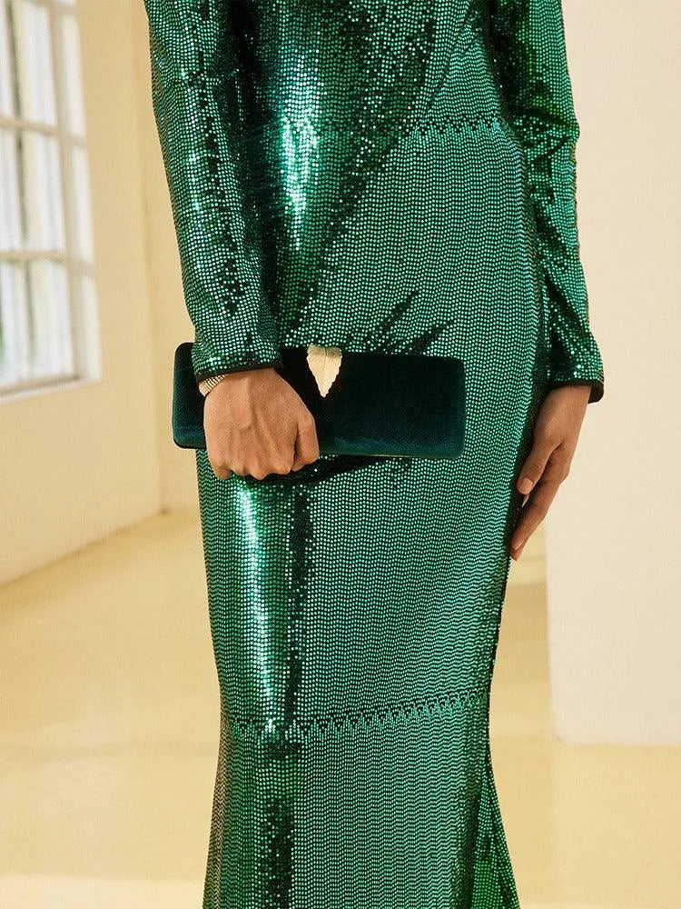 Velvet Clutch with Gold Feather