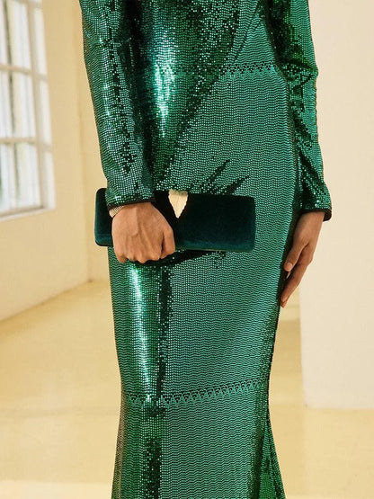 Velvet Clutch with Gold Feather