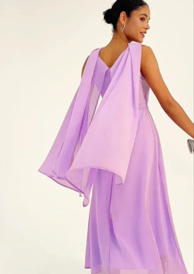 Two-Way Sheer Chiffo Cape Dress