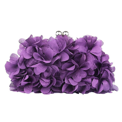 Satin Floral Evening Clutch with Rhinestone Chain