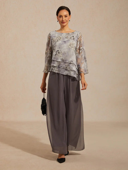 Lace Chiffon Layered Blouse with Floral Print