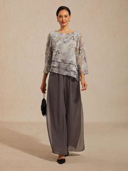 Lace Chiffon Layered Blouse with Floral Print
