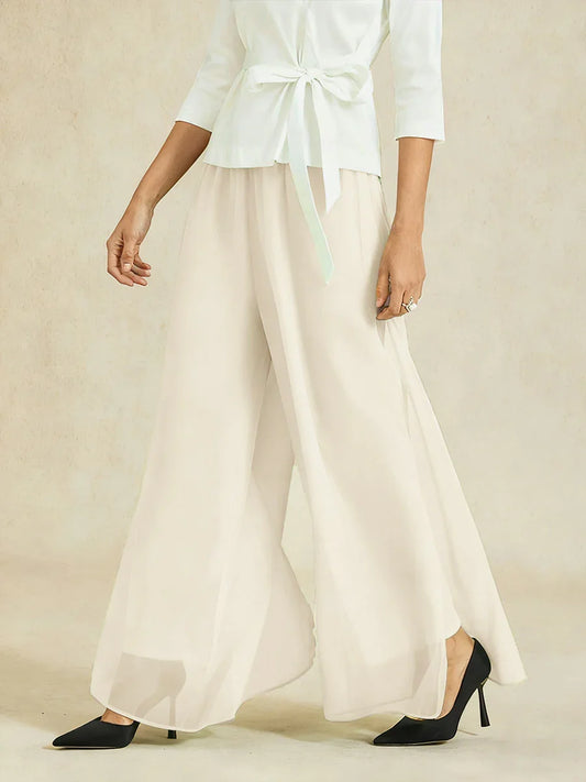 Straight Leg Pant With Chiffon Split Leg Overlay