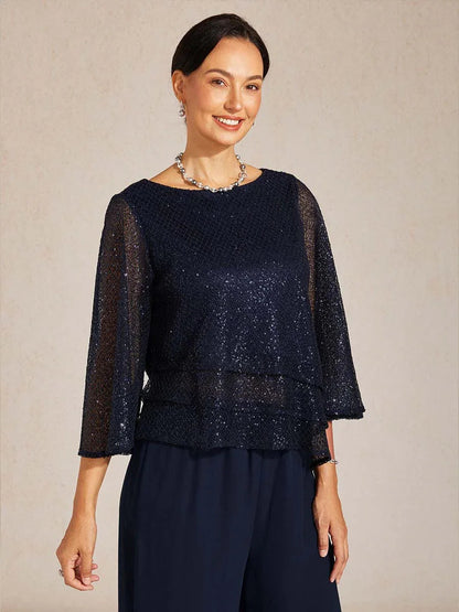 Bell Sleeves Mesh Sequin Layered Top