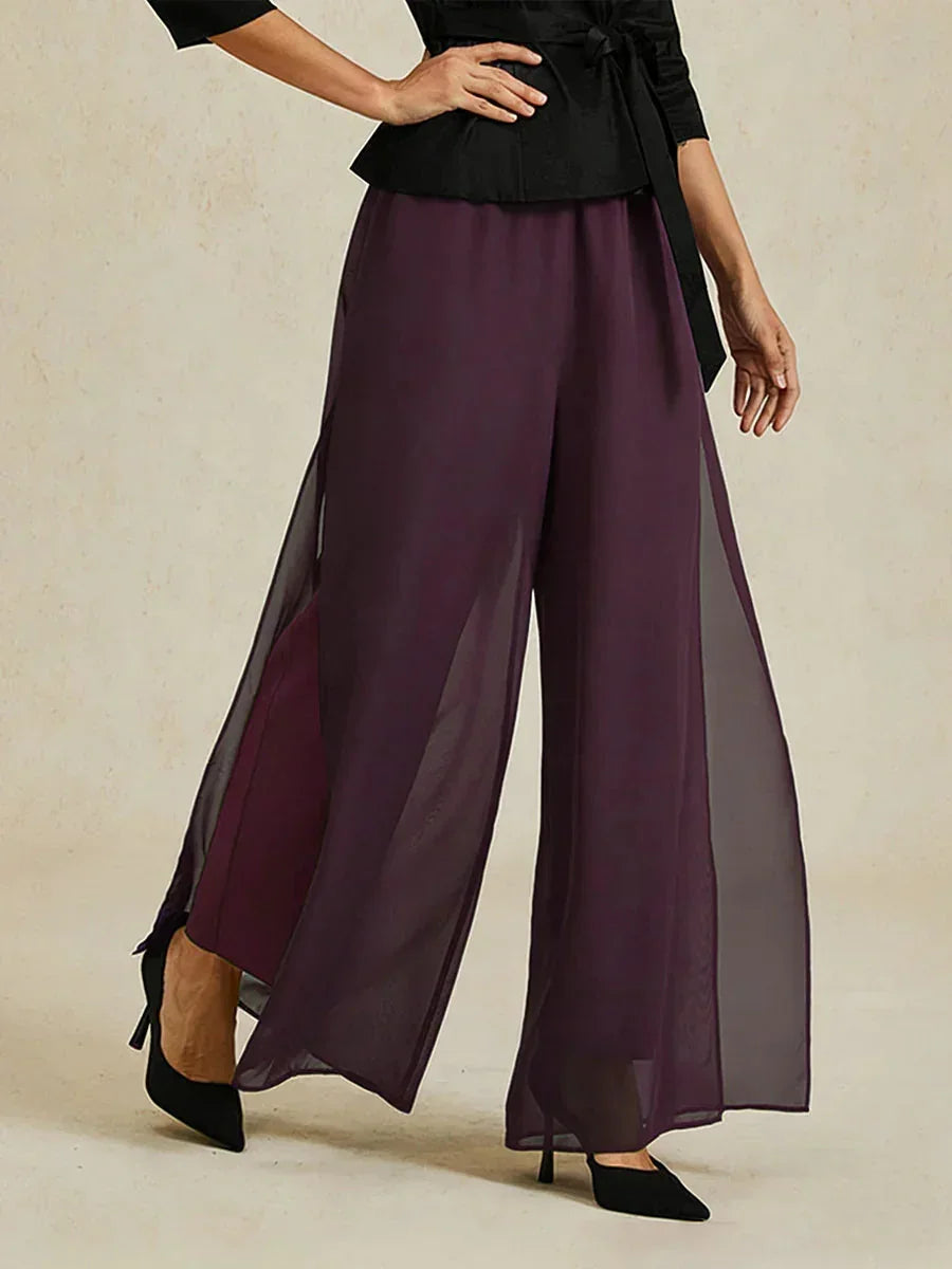 Hose mit geradem Bein und Chiffon-Überzug mit Schlitz am Bein
