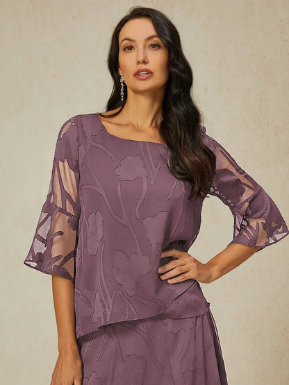 Dressy Chiffon Asymmetric Hem Blouse