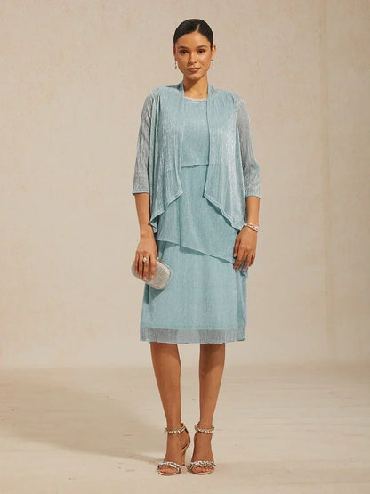 Metallic Pleated Chiffon Long Jacket Dress