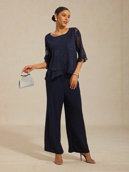 Dressy Chiffon Asymmetric Hem Blouse