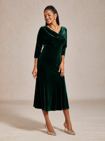 High-Stretch Velvet Midi Dress