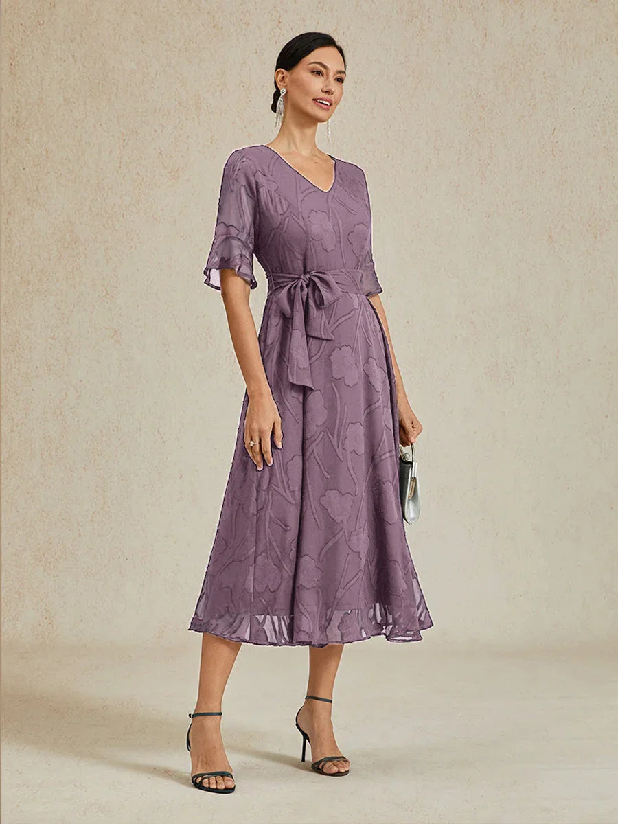 Ruffle Flutter Lace Midi Dress