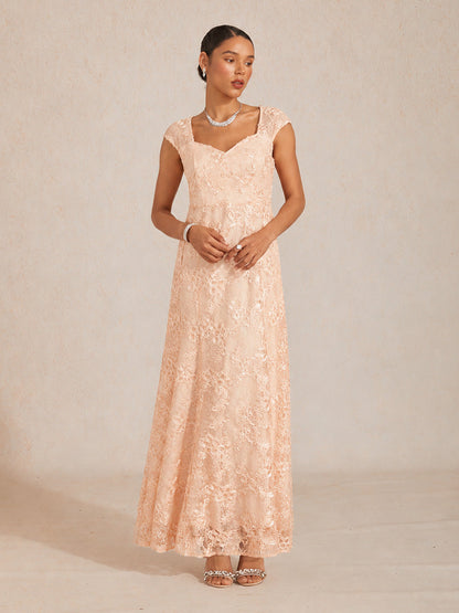 Rosette Lace Cap Sleeve V-neck Mermaid Gown