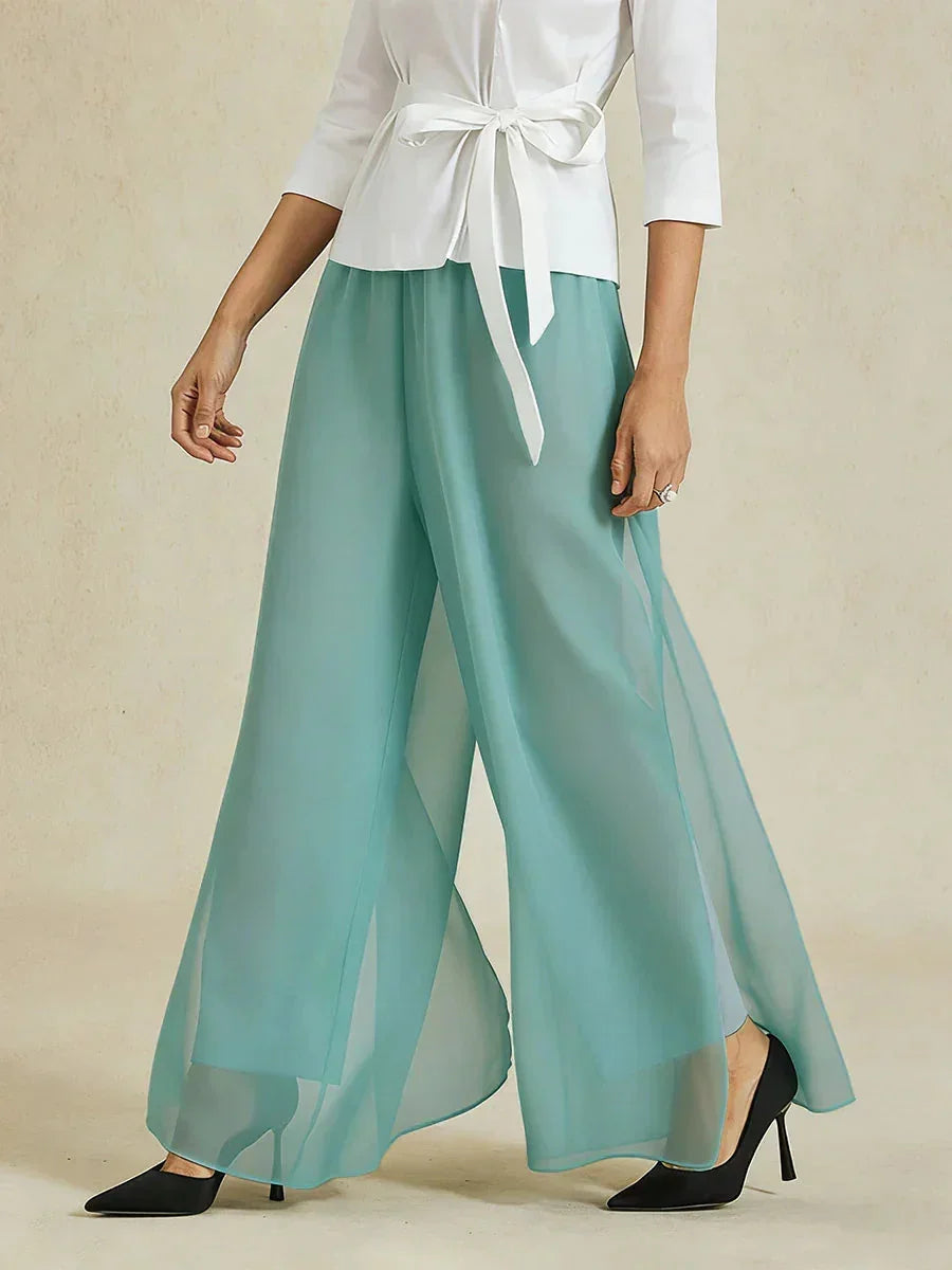 Hose mit geradem Bein und Chiffon-Überzug mit Schlitz am Bein
