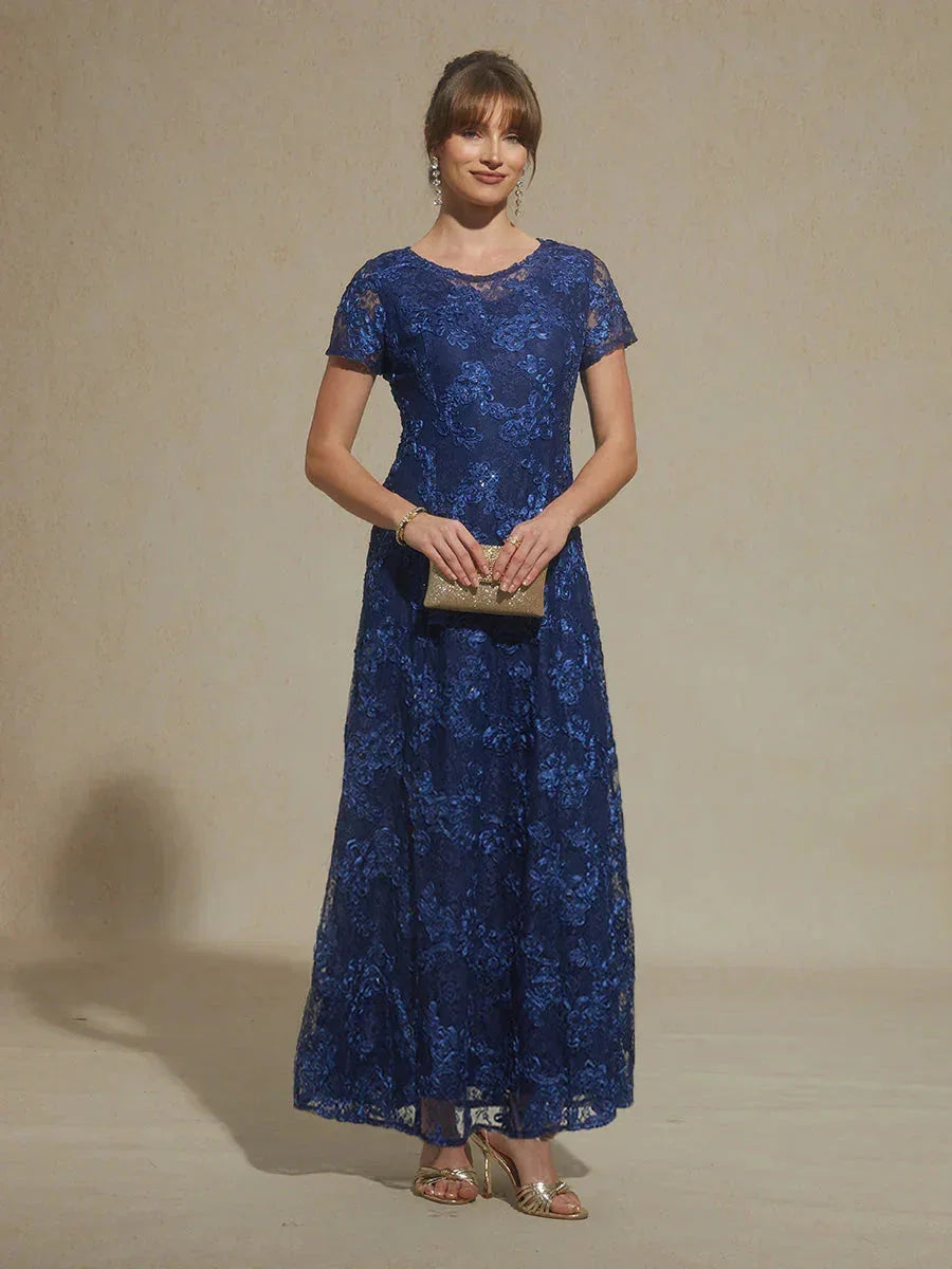 Rosette Lace A-Line Gown with Sequin Embellishment