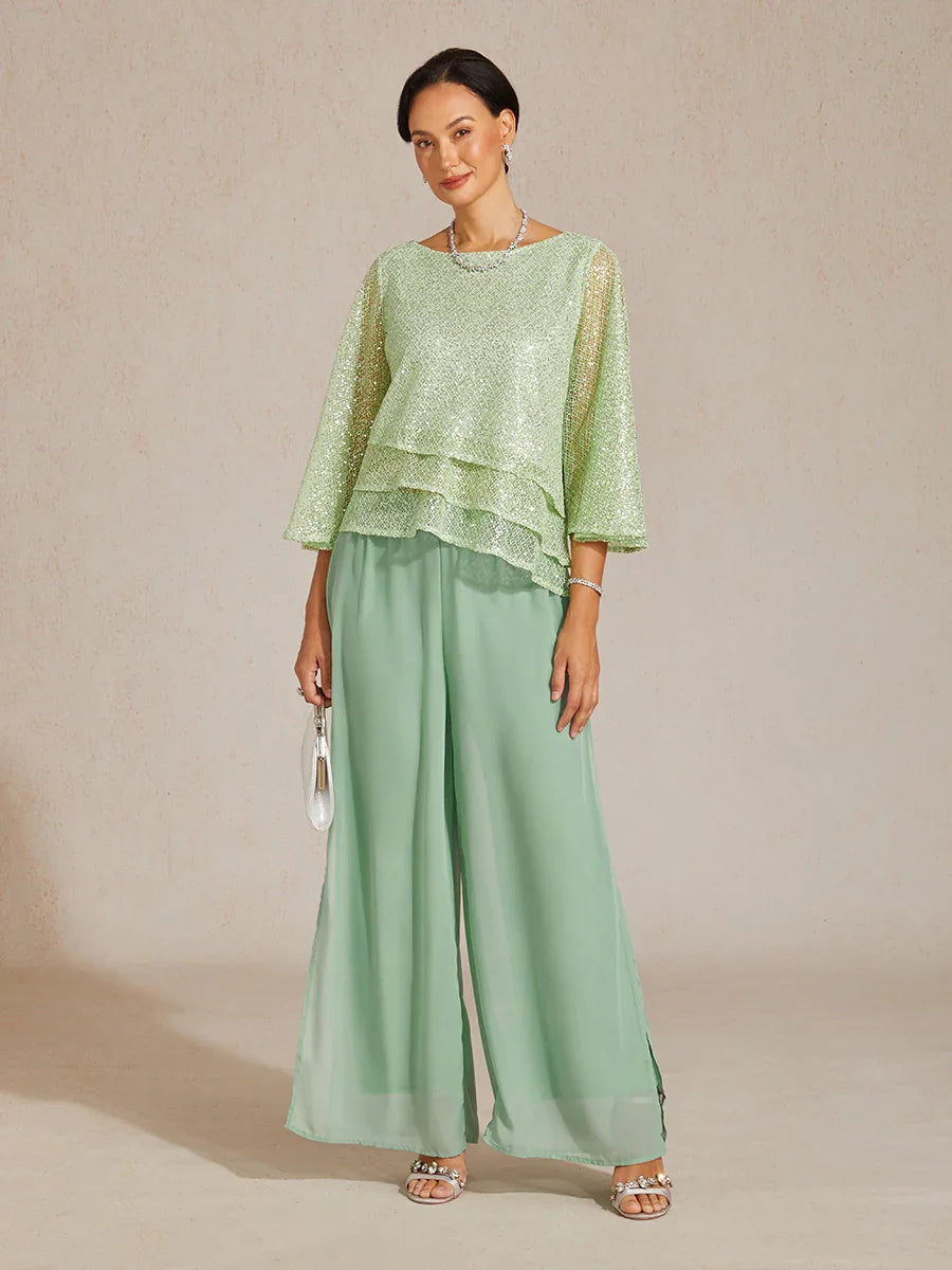 Bell Sleeves Mesh Sequin Layered Top