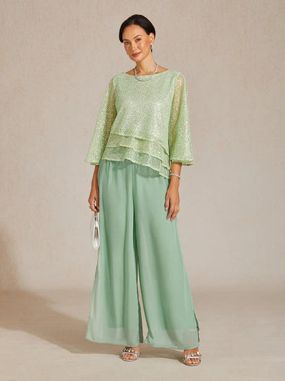 Bell Sleeves Mesh Sequin Layered Top