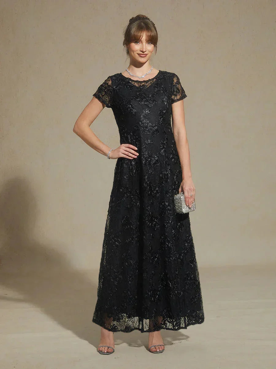 Rosette Lace A-Line Gown with Sequin Embellishment
