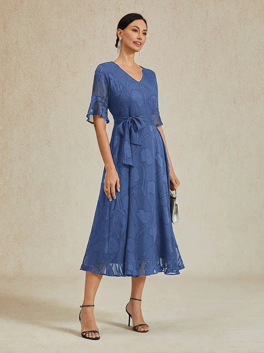 Ruffle Flutter Lace Midi Dress