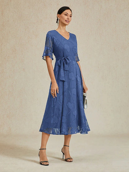 Ruffle Flutter Lace Midi Dress