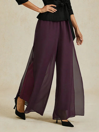 Straight Leg Pant With Chiffon Split Leg Overlay