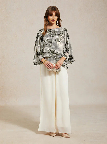 Lace Chiffon Layered Blouse with Floral Print