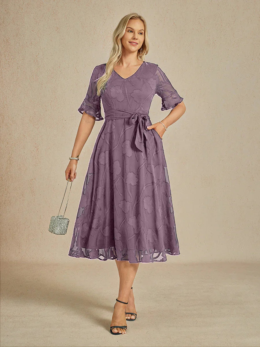 Ruffle Flutter Lace Midi Dress