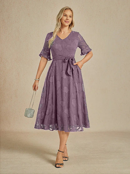 Ruffle Flutter Lace Midi Dress