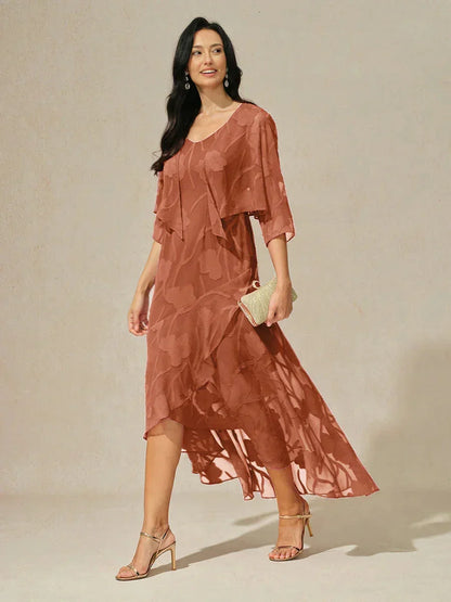 Floral Chiffon Sleeveless Evening Gown with Asymmetrical Hem