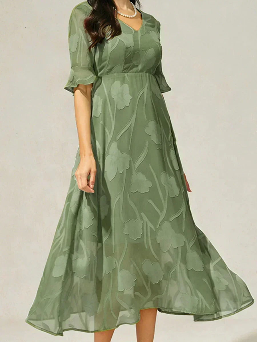 Ruffle Flutter Lace Maxi Dress