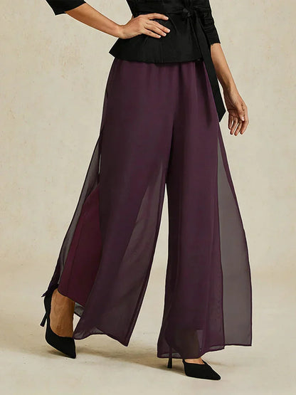 Hose mit geradem Bein und Chiffon-Überzug mit Schlitz am Bein