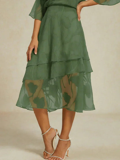 Floral Chiffon Midi Skirt
