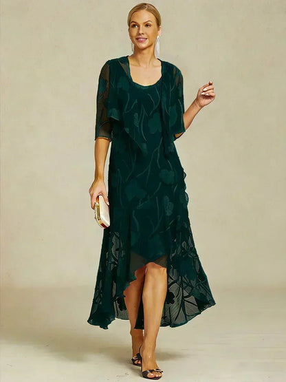 Floraler, transparenter Chiffon-Schulterjäckchen mit 3/4-Ärmeln