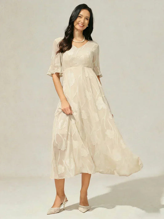 Ruffle Flutter Lace Maxi Dress
