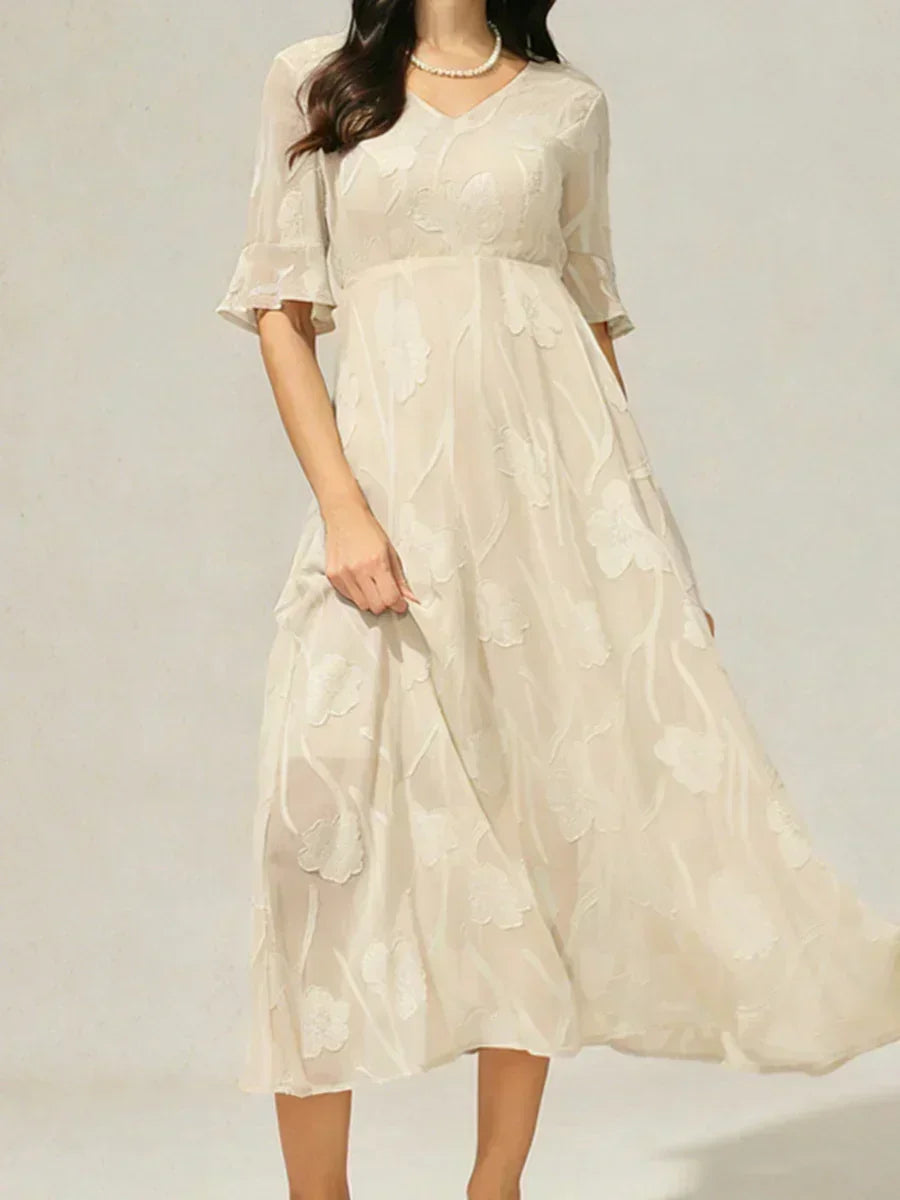 Ruffle Flutter Lace Midi Dress with Pockets