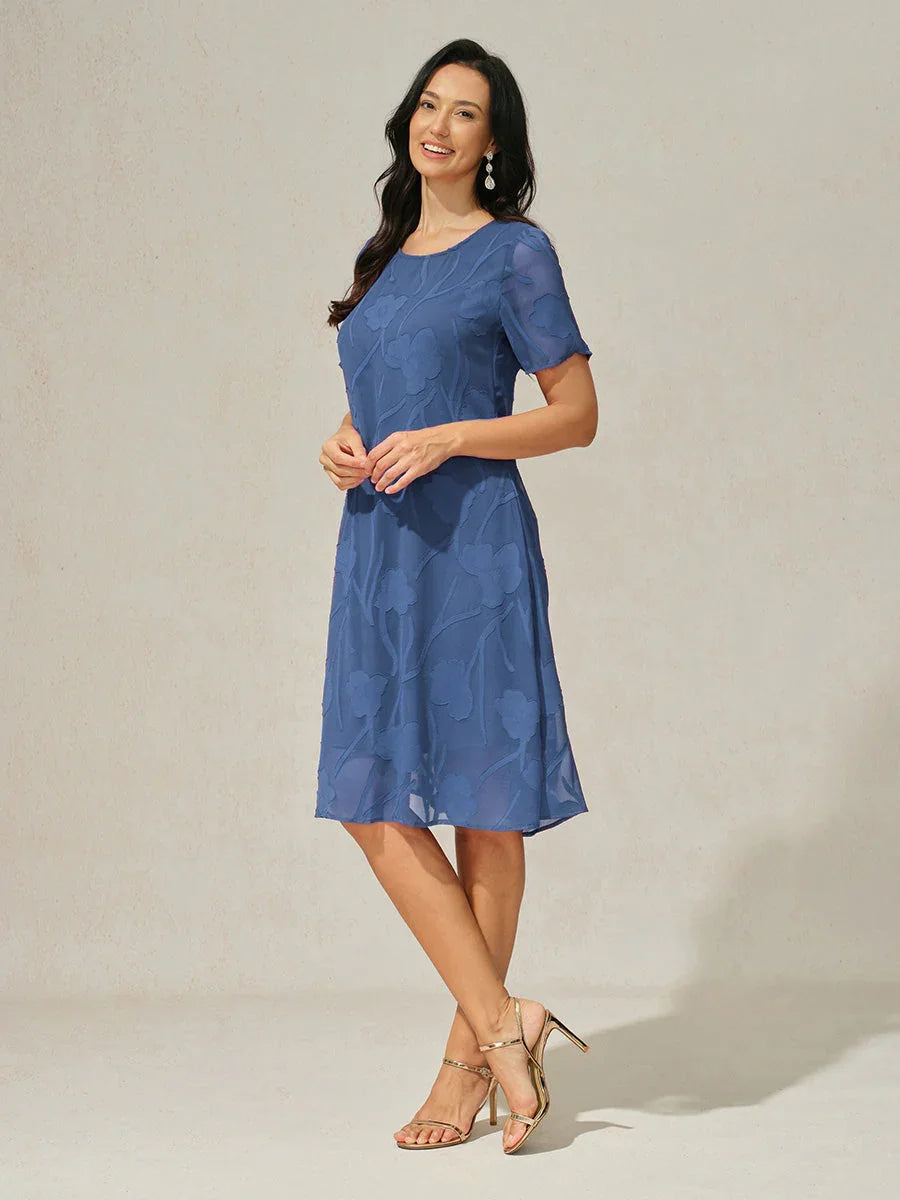 Floral Sheer Chiffon Knee-Length A Line Dress