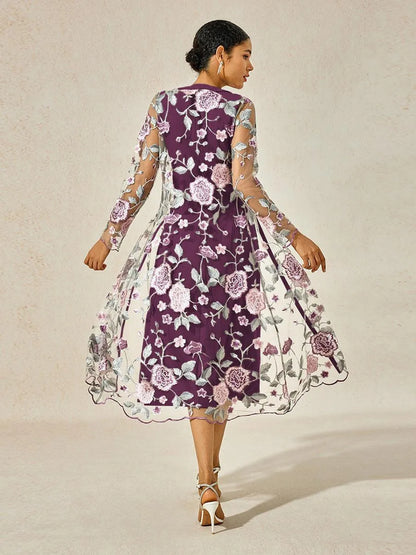 Mesh Lace Embroidered Floral Dress Set