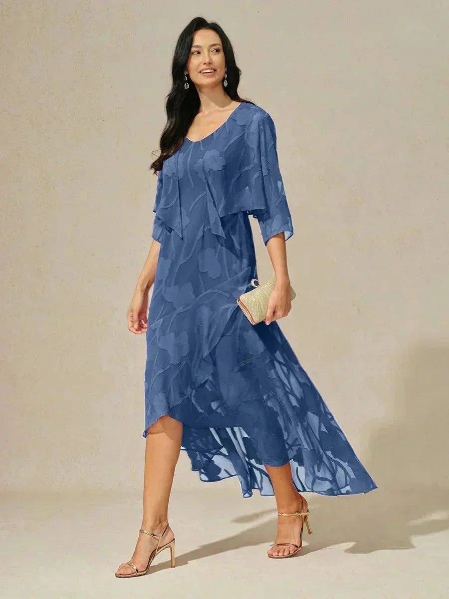 Floral Chiffon Sleeveless Evening Gown with Asymmetrical Hem