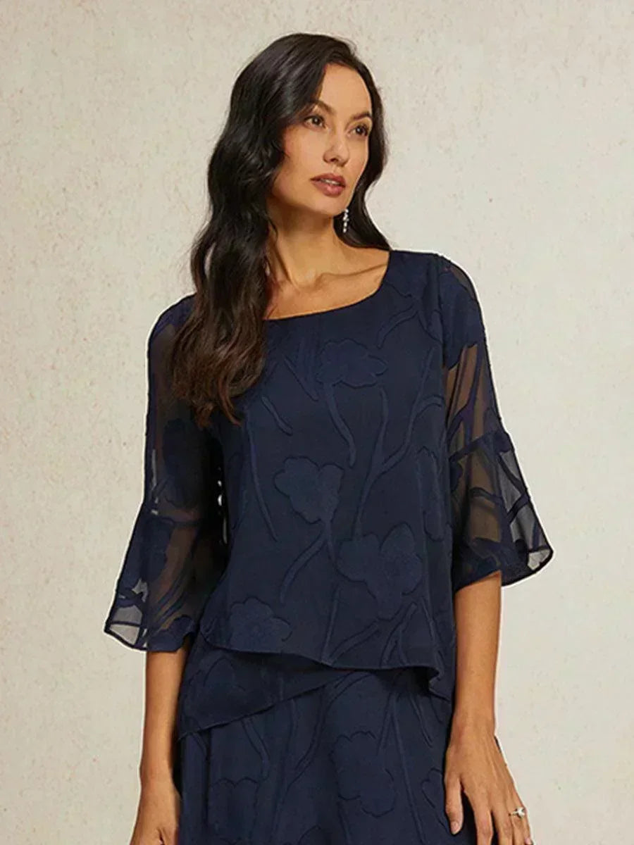 Dressy Chiffon Asymmetric Hem Blouse