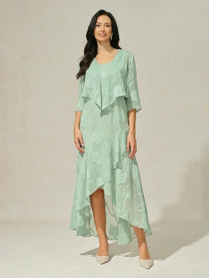 Floral Chiffon Sleeveless Evening Gown with Asymmetrical Hem