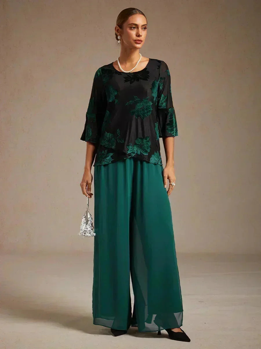 Hose mit geradem Bein und Chiffon-Überzug mit Schlitz am Bein