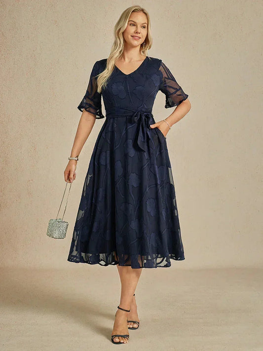 Ruffle Flutter Lace Midi Dress