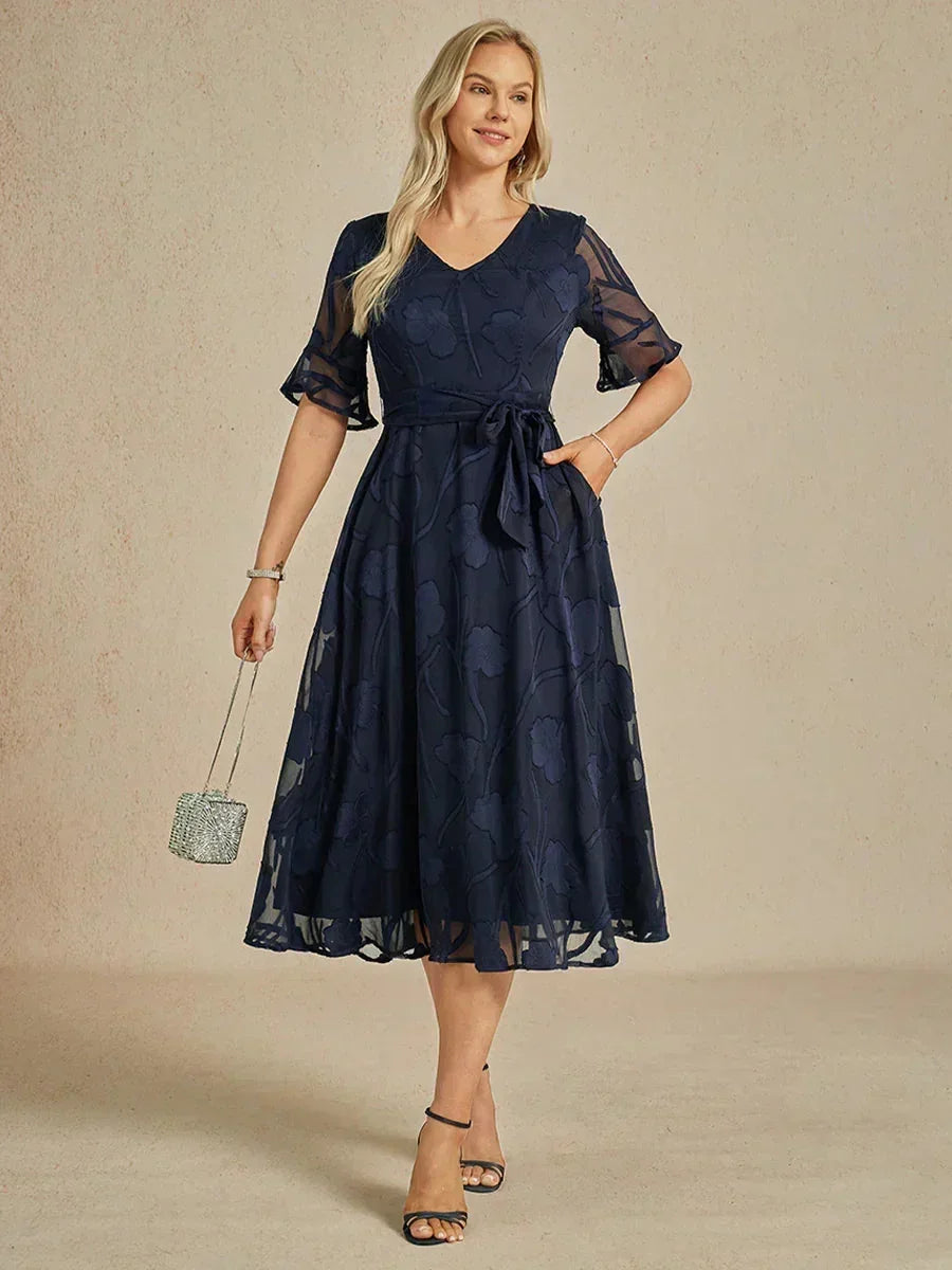 Ruffle Flutter Lace Midi Dress