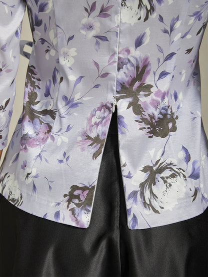 3/4 Sleeve Stretch Taffeta Blouse with Tie Waist Detail