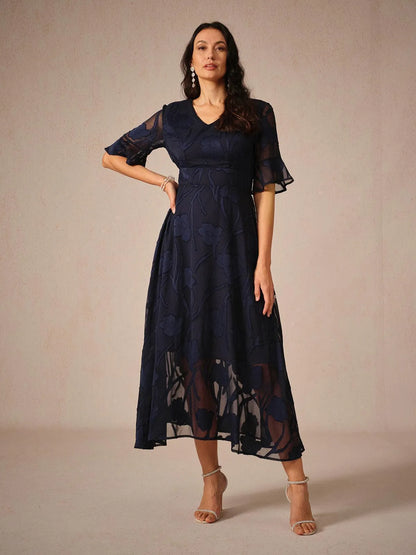 Ruffle Flutter Lace Maxi Dress