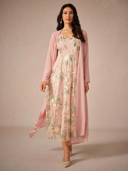 Embroidered Lace Chiffon Dress Set