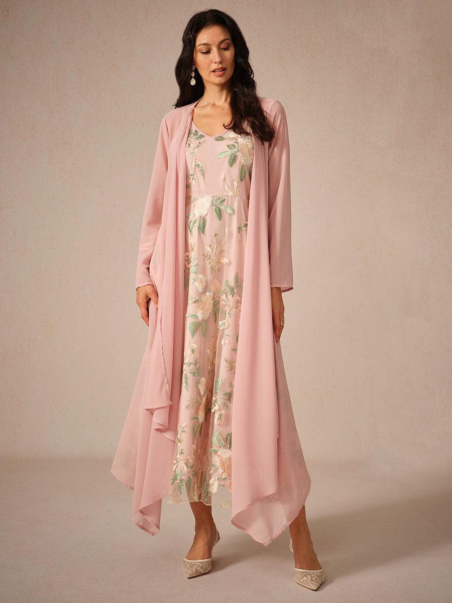Chiffon-Kleid-Set mit bestickter Spitze