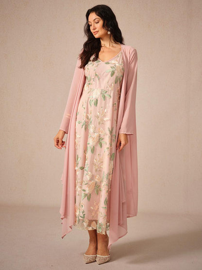 Chiffon-Kleid-Set mit bestickter Spitze