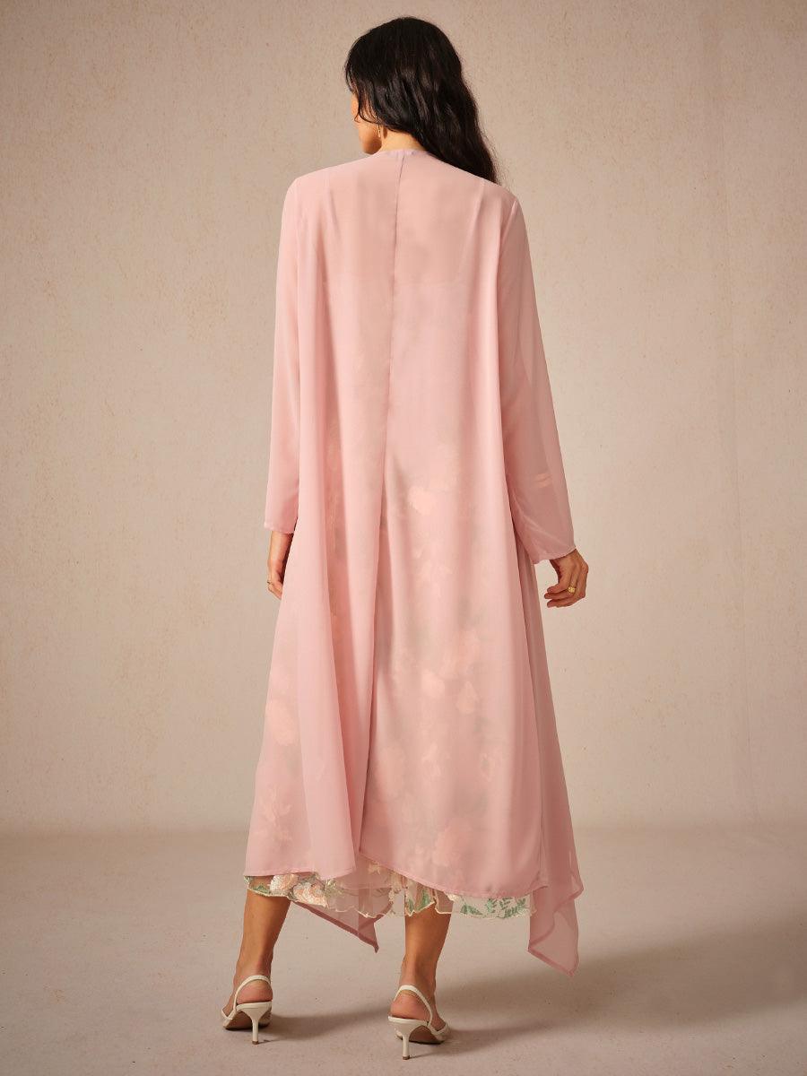 Chiffon-Kleid-Set mit bestickter Spitze