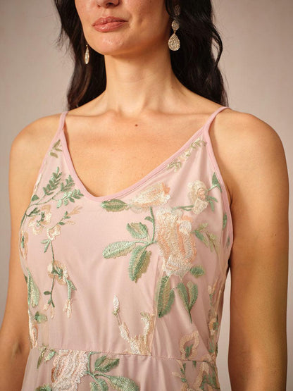 Chiffon-Kleid-Set mit bestickter Spitze